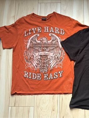 Harley Davidson Cafe Las Vegas Nevada T Shirt Orange Graphic Biker Tee Vintage